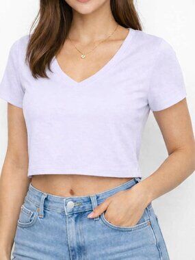💥3/$25💥Streetwear Society Short Sleeve V-Neck Crop Top Tee T-Shirt Lavender XL